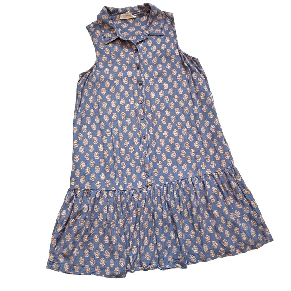 Lucky Brand Blue Floral Medallion Sleeveless Button Down Dress Small Summer